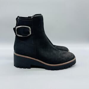 Blondo Boots Womens 10 Black Nubuck Dahlia Waterproof Ankle Buckle Lug Sole
